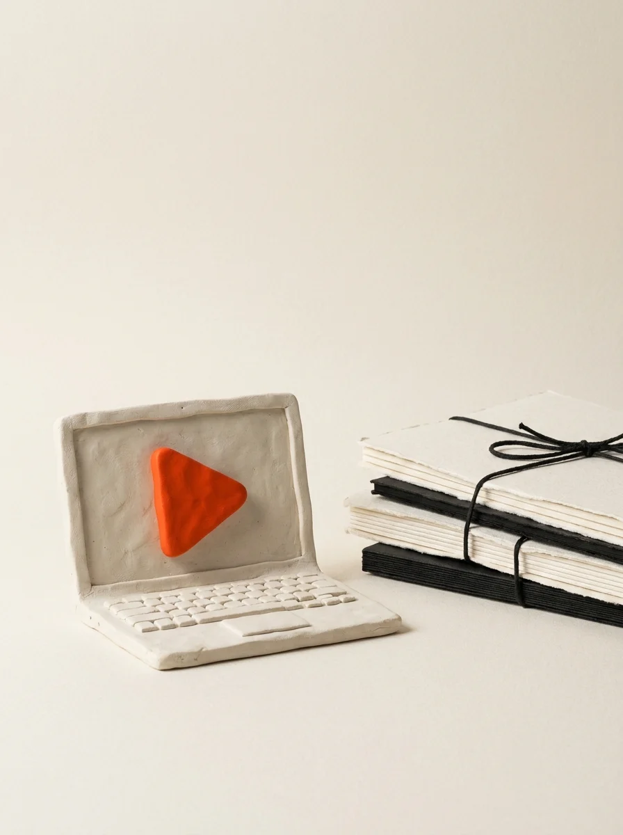 Notebook de argila com botão de play laranja